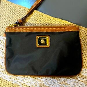 Lauren RLL Ralph Lauren wristlet black with leather trim